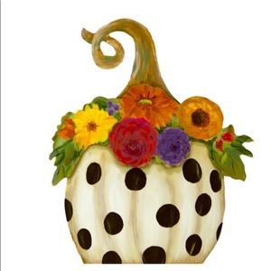 Round Top Fall Black Dot Pumpkin wWith Flowers NWT